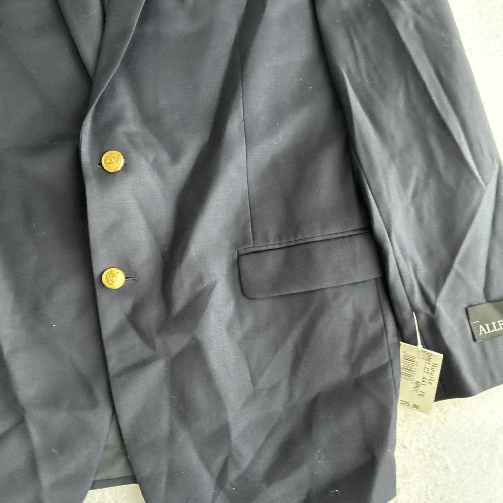100% Wool Navy Gold Buttons Blazer Sport Coat Suit Jacket Classic Preppy *FLAW*